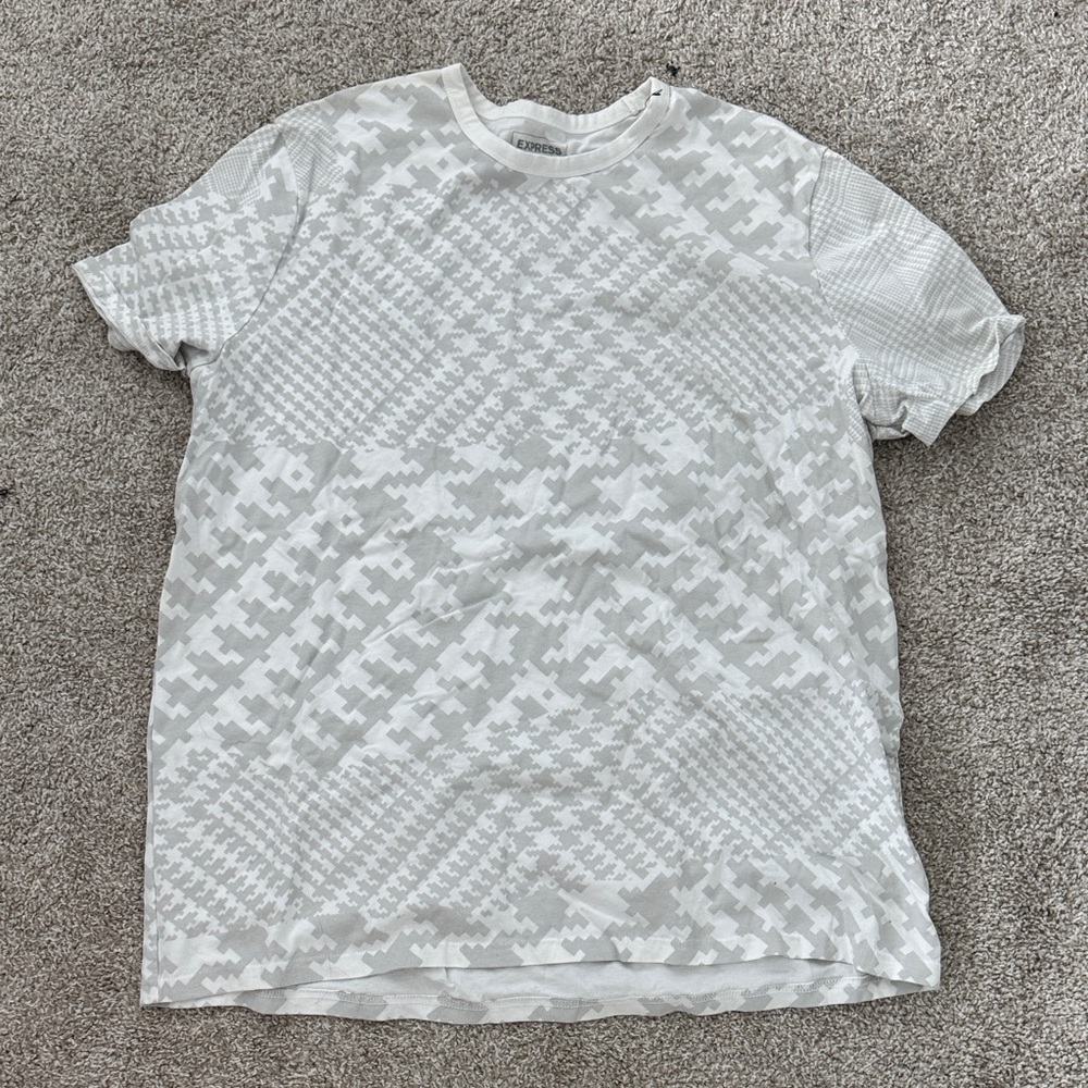Express White gray Houndstooth tee shirt T-Shirt moisture wicking XXL 2XL